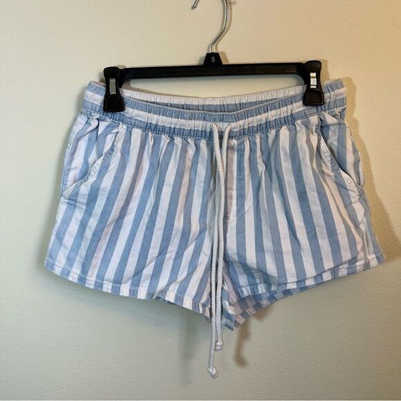 ✨ Aerie Women’s Blue White Striped Elastic Waistband Shorts Small - Picture 1 of 9